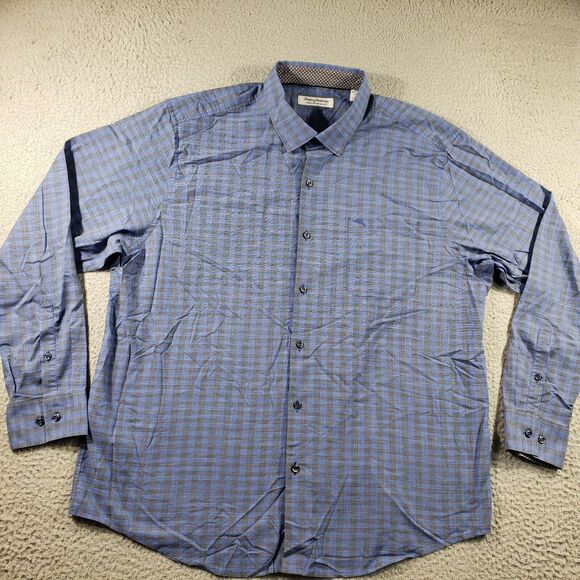 Tommy Bahama Shirt Men's 2XL Blue Newport Coast Button Up Plaid Long Sleeve - Picture 1 of 12